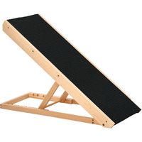 PawHut Rampa Plegable para Perros y Gatos con Altura Ajustable de 4 Niveles y Alfombra Antideslizante Escaleras de Mascotas para Coche Cama y Sofá 90x40x61 cm Natural