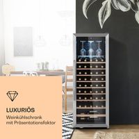 Klarstein Weinkühlschrank, Getränkekühlschrank Schmal, Kühlschrank mit Glastür, Getränkekühlschränke Freistehend, Weinkühlschrank Klein, Weinkühlschränke 1 Zonen, UV-Schutz, 4-18 °C, 46 Flaschen