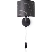 Paco Home Lámpara Mesa Mesilla Pantalla Tela Pared Salón Lámpara Mesa Vintage Lámpara de pared - Negro, Diseño 2 (Ø18 cm)