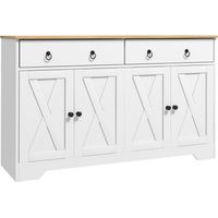 Buffet meuble de rangement armoire de cuisine style rural 2 tiroirs et 2 placards étagères à hauteurs réglables blanc
