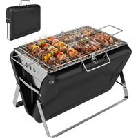 kohlegrill aus Edelstahl BBQ Smoker mit Grillrost Griff klappbaren Beinen für Barbeque Camping 40x28x25,5cm Schwarz