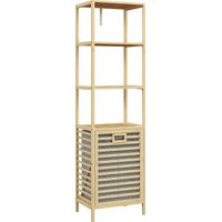 Colonna Bagno Bambù 3 Ripiani Cesto Portabiancheria, 44x33x160cm