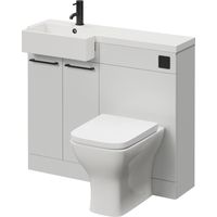 Napoli 250 Gloss Grey Pearl 1000mm 2 Door Vanity Unit Toilet Suite with Left Hand Square Rico Semi Recessed Basin - 1000mm - Matt Black 160mm HandleWith Kingston Toilet Pan and Seat