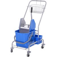 Chariot de nettoyage chariot de lavage seau mobile seau de lavage 25 litres chariot de lavage avec essoreur, crochets pour serpillière chariot de ménage avec 4 roulettes Bleu