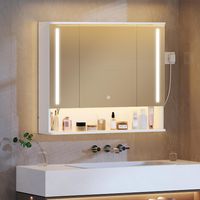Armoire de Salle de Bain Miroir avec Éclairage LED, 3 Portes, Éclairage LED Haut et Bas, 3 Températures de Couleur Réglables, Étagères Ajustables, 21 x 90 x 76 cm, Blanc