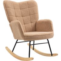Poltrona a Dondolo imbottita legno acciaio rivestimento bouclé marrone 71x98x101 cm