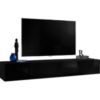 Extreme Furniture, Vitrines Murales T34-200, (LxHxP): 200 (2x100cm) x 30 x 41.5, Carcasse en Noir Mat, Façades en Noir Brillant