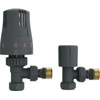 NRG Thermostatic Anthracite TRV & Lockshield Angled Radiator Valves 1/2"x15mm Pack