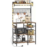 Étagère de cuisine 3 prises avec lampes LED industrielles pour micro-ondes 80x42x162 cm marron rustique