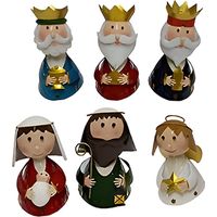 Set Natività Sacra Famiglia in Latta 6 Pezzi cm17 Maria con Bambinello Giuseppe Re Magi e Angelo presepe moderno