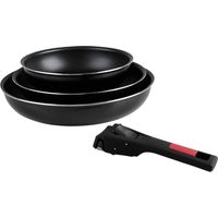 Sitram 712379 Set 3 Padelle Agile diam. 20, 24 e 28 cm in alluminio con rivestimento antiaderente nero senza PFOA - manico rimovibile a clip - tutte le fonti di calore compresa induzione