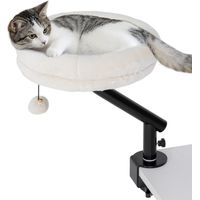 Kattenbed voor op het bureau, 360° draaibaar, in hoogte verstelbaar, kattenligbed met afneembaar, machinewasbaar kussen, voor katten tot 6 kg, voor thuis of op kantoor, crèmewit