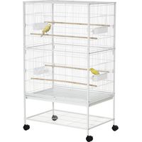 Jaula Pájaros con Ruedas Bandeja Extraíble Estante Canarios Periquitos Blanco 78x52x132 cm