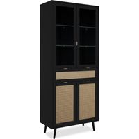 Vetrina 4 ante e cassetto con frontali effetto vimini Vienna52A colore nero