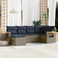 Ensemble de canapé de jardin 6 pièces avec coussins, en polyrotin gris