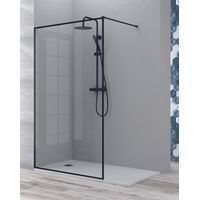 Mampara Ducha Fijo Walk In Vidrio Templado 8mm Antical Reborde Negro Altura 195cm 90 cm (1 fijo) Perfil Negro Mate