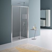 Samo - Porte de douche coulissante 2 panneaux 146-153 cm Ht. 185 cm profilé blanc verre transparent - America