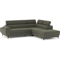 Canapé d'angle gauche convertible - 3 places - JAVA - Tissu Vert Foret - Tetieres et coffre - 262 x 235 x 96 cm - CONFORTEAM