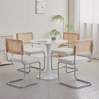 Wokaka Juego de 4 sillas de comedor - Con Asiento Acolchado y Base en Metal Cromado - Vellón granular blanco
