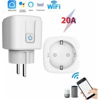 BUNTHAUS Prise connectée 20 A avec Wi-Fi, compteur de puissance, commande vocale IA et télécommande via smartphone, prise européenne LKBD