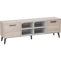 Soporte para TV de madera clara con gris para TV de hasta 78ʺ unidad multimedia 2 gabinetes con estantes Alloa