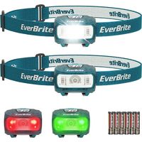 Lampe frontale 300 lumens – 5 modes d'éclairage – 3 couleurs – Torche réglable pour camping, pêche, randonnée – 6 piles AAA incluses – Everbrite