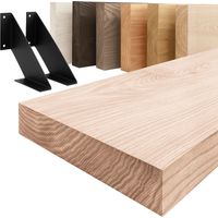 LAMO Manufaktur étagère murale en bois massif, bord régulier, étagère de rangement Vintage, bois brut / équerre noire 80cm, LWG-01-A-001-80VS
