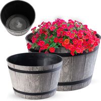 KADAX Pot de Fleurs en Plastique pour l'Intérieur et l'Extérieur, Grand Cache Pot avec Imitation Bois (Gris Clair, Lot de 2: 30 et 40 cm)