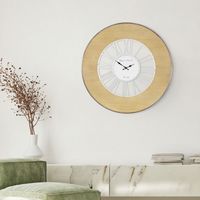 WOMO-DESIGN XXL Reloj de Pared Alfheim Ø85cm Redondo de Madera-Metal Estilo Vintage Blanco-Naturaleza Decorativo Interior Diseño Retro Silencioso sin Ruidos Tic-Tac con Números Romanos