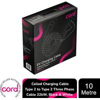Cord Coiled Charging Cable Type 2 to Type 2 Three Phase Cable 22kw, 10 Metre
