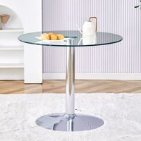 Table de Salle à Manger Ronde pour 4 Personnes, Style Minimaliste, Verre et Métal, Argent Transparent, 85 x 76 cm