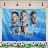 Tapisserie Murale Foot, Écussons Man City,Tissu Peachskin, Pour Salon, Bar, Chambre, Fan Zone, Outils Montage Inclus,11, 200x150cm