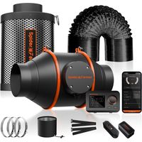 2025 Spider Farmer Ventilador en línea de 10 cm y 205 CFM, extractor de aire, filtro de carbón y kits de conductos con kits de control GGS