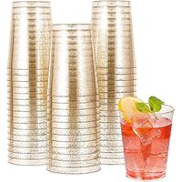 50 gobelets en plastique transparent 300ml, verres réutilisables paillettes dorées, élégants pour cocktail, champagne, bière, martini, soda, dessert (9,5 x 7,5 cm)