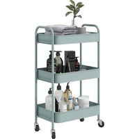 Carrello da Cucina a 3 Livelli con Maniglie e 4 Rotelle, in Acciaio, 45x30.6x79 cm, Azzurro