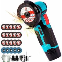 Mini smerigliatrice angolare a batteria 500W 12V + 2 batterie + 5 dischi lamellari + 15 dischi abrasivi