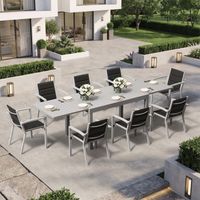 Ensemble Table Chaise Jardin 8 personnes, Table Jardin Chaise en Aluminium, 8 Chaises Jardin Empilables et 1 Table Jardin Extensible (130/260 cm), Imperméable, Antirouille, Tout Temps, Gris Clair