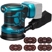 Ponceuse Excentrique pour Makita 18V Battery (San Batteries),125 mm Ponceuse Orbitale aléatoire sans fil, 3 vitesses 7000-11000pm avec récipient de capture de poussière et 15 papier de verre