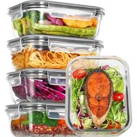 Lot de 5 650ml Lunch Box Verre, Boite Alimentaire Verre, Boite en Verre avec Couvercle Alimentaire, Meal Prep Containers, Compatible Micro-ondes, Four, Congélateur et Lave-vaisselle, Sans BPA