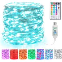 Luci a stringa USB da 10 m con 100 LED, 18 luci a stringa multicolore per interni, luci a stringa argento con telecomando per camera da letto, esterni, Natale, feste, giardino