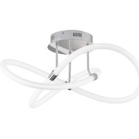 Deckenlampe dimmbar über Wandschalter LED Deckenleuchte Wohnzimmerleuchte Designlampe, Metall chrom, Kunststoff weiß, 39W 4900lm warmweiß, LxBxH 57,5x57,5x30 cm