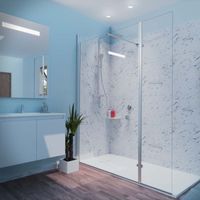 Paroi de douche italienne 120 cm + retour pivotant 40 cm – Verre trempé 8 mm anticalcaire – Hauteur 200 cm – Système Stop Water – Calypso