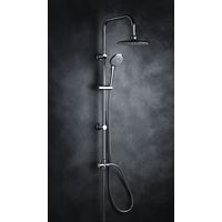 Duschsäule mit rundem Regenduschkopf, inklusive Umsteller, jedoch ohne Wasserhahn, und verstellbaren Wandhalterungen.