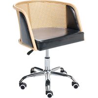 Chaise de Bureau Retro en Cuir PU et Rotin PE Tresse Viennoise Dossier Réglable Pivotant Noir Elkhart