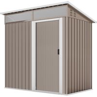 Caseta metálica jardín 195x122x159/182 cm marrón puerta corredera ventanas ventilación