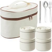 Set of 4 insulated food containers - 2000 ml - Stainless steel - Stackable - With lid - Leakproof - For home, office, picnics - With carrying bag