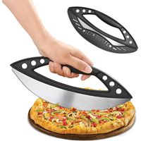 CCYKXA Großer Pizzaschneider mit Schutzhülle (29 cm), Klinge aus Edelstahl, mit 6 Vanille-Aushöhlungslöchern, mit rutschfestem Griff, zum Schneiden von Pizza, Brot und Kräutern