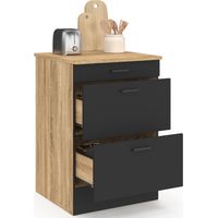 Base cucina 60 cm SUBTIL casseruola occasionale 3 cassetti legno e nero