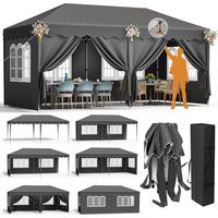 Pop Up Gazebo 3x6m with 6 Side Panels,Waterproof 420D Oxford Fabric,UPF50+ UV Protection,Foldable Party Tent for Camping Market Garden,Grey