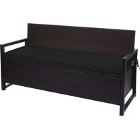 Banc banquette avec compartiment de rangement 3 places en polyrotin marron coussin noir 040005807